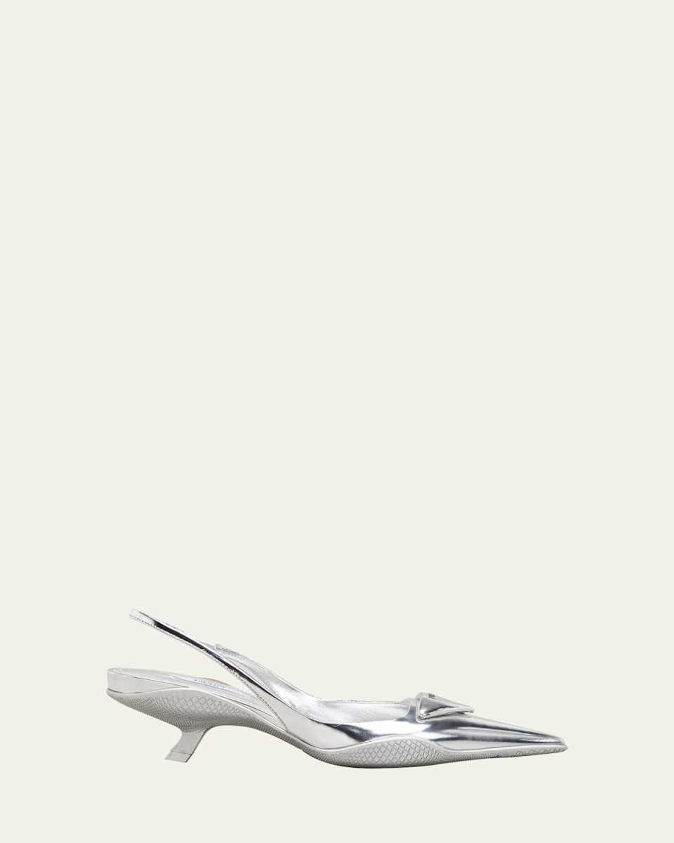 Triangle Logo Kitten-Heel Slingback Pumps